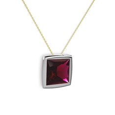 Tenda Kare Kolye - Rodolit garnet 14 ayar beyaz altın kolye (40 cm altın rolo zincir) #1vbrbo5