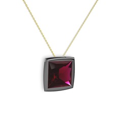Tenda Kare Kolye - Rodolit garnet 925 ayar siyah rodyum kaplama gümüş kolye (40 cm gümüş rolo zincir) #1x0smmg