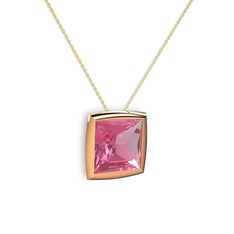 Tenda Kare Kolye - Pembe kuvars 925 ayar rose altın kaplama gümüş kolye (40 cm altın rolo zincir) #3ivwnr