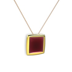 Tenda Kare Kolye - Kök yakut 925 ayar altın kaplama gümüş kolye (40 cm rose altın rolo zincir) #5y9ypt