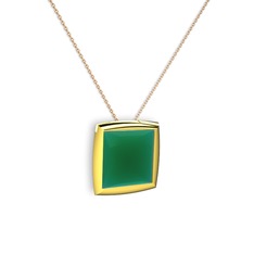 Tenda Kare Kolye - Kök zümrüt 18 ayar altın kolye (40 cm rose altın rolo zincir) #6balgj