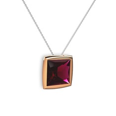 Tenda Kare Kolye - Rodolit garnet 18 ayar rose altın kolye (40 cm beyaz altın rolo zincir) #a2lk3n