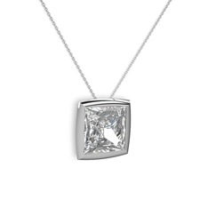 Tenda Kare Kolye - Beyaz zirkon 18 ayar beyaz altın kolye (40 cm gümüş rolo zincir) #a2zagr