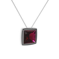Tenda Kare Kolye - Rodolit garnet 925 ayar siyah rodyum kaplama gümüş kolye (40 cm beyaz altın rolo zincir) #agvkn