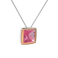 Tenda Kare Kolye - Pembe kuvars 8 ayar rose altın kolye (40 cm gümüş rolo zincir) #bpikkj