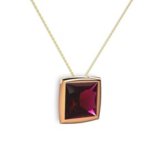 Tenda Kare Kolye - Rodolit garnet 18 ayar rose altın kolye (40 cm altın rolo zincir) #ddog4r