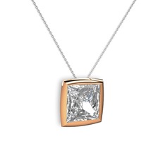 Beyaz zirkon 925 ayar rose altın kaplama gümüş kolye (40 cm beyaz altın rolo zincir)