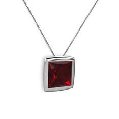Tenda Kare Kolye - Garnet 14 ayar beyaz altın kolye (40 cm gümüş rolo zincir) #herkyj