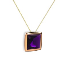 Ametist 18 ayar rose altın kolye (40 cm altın rolo zincir)