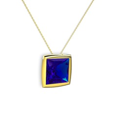 Lab safir 14 ayar altın kolye (40 cm altın rolo zincir)