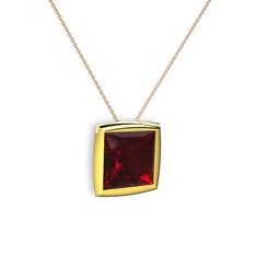 Tenda Kare Kolye - Garnet 14 ayar altın kolye (40 cm rose altın rolo zincir) #lq3g36