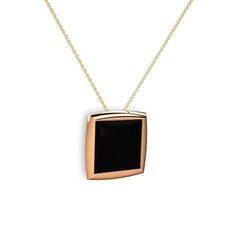 Siyah zirkon 18 ayar rose altın kolye (40 cm altın rolo zincir)
