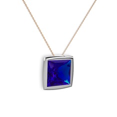 Lab safir 14 ayar beyaz altın kolye (40 cm gümüş rolo zincir)