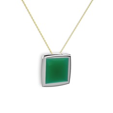 Kök zümrüt 18 ayar beyaz altın kolye (40 cm altın rolo zincir)