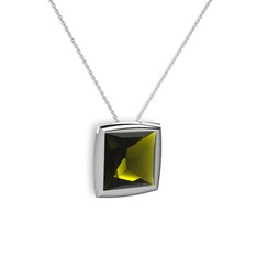 Tenda Kare Kolye - Peridot 14 ayar beyaz altın kolye (40 cm beyaz altın rolo zincir) #t9ri2g