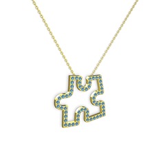 Puzzle Parça Kolye - Akuamarin 925 ayar altın kaplama gümüş kolye (40 cm altın rolo zincir) #10jb943