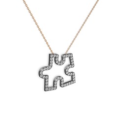 Puzzle Parça Kolye - Swarovski 925 ayar siyah rodyum kaplama gümüş kolye (40 cm rose altın rolo zincir) #10w1fp1