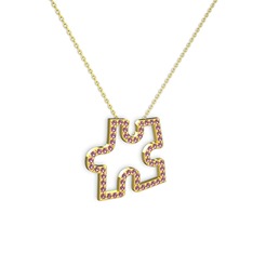 Puzzle Parça Kolye - Pembe kuvars 18 ayar altın kolye (40 cm altın rolo zincir) #11j3pmd