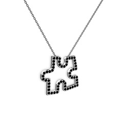 Puzzle Parça Kolye - Siyah zirkon 18 ayar beyaz altın kolye (40 cm gümüş rolo zincir) #12p5hk0