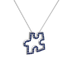 Puzzle Parça Kolye - Lab safir 14 ayar beyaz altın kolye (40 cm gümüş rolo zincir) #133s6nd