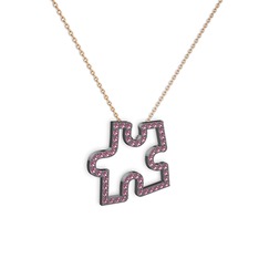Puzzle Parça Kolye - Pembe kuvars 925 ayar siyah rodyum kaplama gümüş kolye (40 cm rose altın rolo zincir) #13g0nms