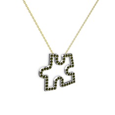 Puzzle Parça Kolye - Peridot 14 ayar beyaz altın kolye (40 cm altın rolo zincir) #14kpso1