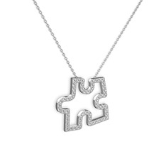 Puzzle Parça Kolye - Beyaz zirkon 18 ayar beyaz altın kolye (40 cm beyaz altın rolo zincir) #159nwaq
