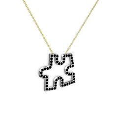 Puzzle Parça Kolye - Siyah zirkon 8 ayar beyaz altın kolye (40 cm altın rolo zincir) #15wen5v