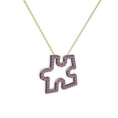 Pembe kuvars 925 ayar siyah rodyum kaplama gümüş kolye (40 cm altın rolo zincir)