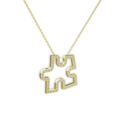 Puzzle Parça Kolye - Beyaz zirkon 18 ayar altın kolye (40 cm altın rolo zincir) #16gpeat