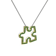 Puzzle Parça Kolye - Yeşil kuvars 18 ayar altın kolye (40 cm gümüş rolo zincir) #17merbp