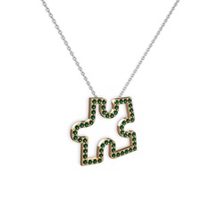 Puzzle Parça Kolye - Yeşil kuvars 8 ayar rose altın kolye (40 cm beyaz altın rolo zincir) #17sc2i5
