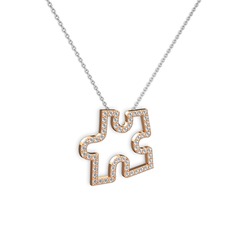 Swarovski 925 ayar rose altın kaplama gümüş kolye (40 cm beyaz altın rolo zincir)