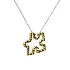 Puzzle Parça Kolye - Peridot 8 ayar altın kolye (40 cm beyaz altın rolo zincir) #18nahr8