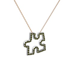 Puzzle Parça Kolye - Peridot 8 ayar beyaz altın kolye (40 cm rose altın rolo zincir) #190eo76