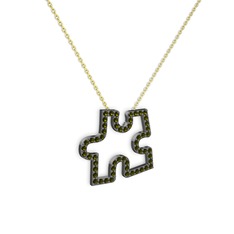 Puzzle Parça Kolye - Peridot 925 ayar siyah rodyum kaplama gümüş kolye (40 cm altın rolo zincir) #19d90hd