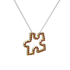 Puzzle Parça Kolye - Rodolit garnet 925 ayar altın kaplama gümüş kolye (40 cm beyaz altın rolo zincir) #19dqz4u