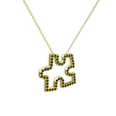 Puzzle Parça Kolye - Peridot 14 ayar altın kolye (40 cm gümüş rolo zincir) #1ae4djs