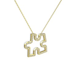 Puzzle Parça Kolye - Pırlanta 14 ayar altın kolye (0.55 karat, 40 cm gümüş rolo zincir) #1azsewk