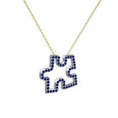 Puzzle Parça Kolye - Lab safir 14 ayar beyaz altın kolye (40 cm altın rolo zincir) #1bf2ojy