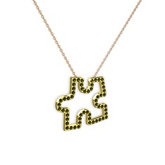 Puzzle Parça Kolye - Peridot 14 ayar altın kolye (40 cm gümüş rolo zincir) #1d3j2ln