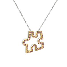 Puzzle Parça Kolye - Pembe kuvars 18 ayar altın kolye (40 cm beyaz altın rolo zincir) #1dg4f44