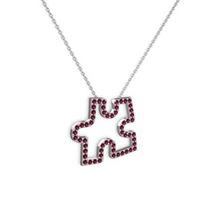 Rodolit garnet 8 ayar beyaz altın kolye (40 cm beyaz altın rolo zincir)