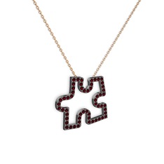 Puzzle Parça Kolye - Garnet 925 ayar siyah rodyum kaplama gümüş kolye (40 cm rose altın rolo zincir) #1fnqa2v