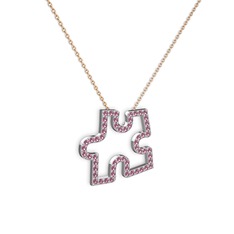 Puzzle Parça Kolye - Pembe kuvars 14 ayar beyaz altın kolye (40 cm rose altın rolo zincir) #1hdyc3c