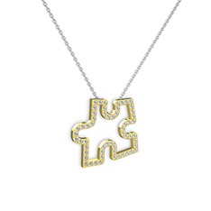 Puzzle Parça Kolye - Beyaz zirkon 14 ayar altın kolye (40 cm beyaz altın rolo zincir) #1i6n9j1
