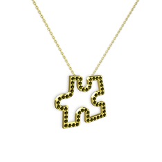Puzzle Parça Kolye - Peridot 925 ayar altın kaplama gümüş kolye (40 cm altın rolo zincir) #1ibtbn4