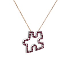 Puzzle Parça Kolye - Rodolit garnet 8 ayar beyaz altın kolye (40 cm rose altın rolo zincir) #1ijil88