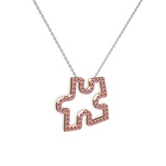 Puzzle Parça Kolye - Pembe kuvars 14 ayar rose altın kolye (40 cm beyaz altın rolo zincir) #1iucepg