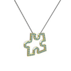 Puzzle Parça Kolye - Akuamarin 18 ayar altın kolye (40 cm gümüş rolo zincir) #1ltshdt